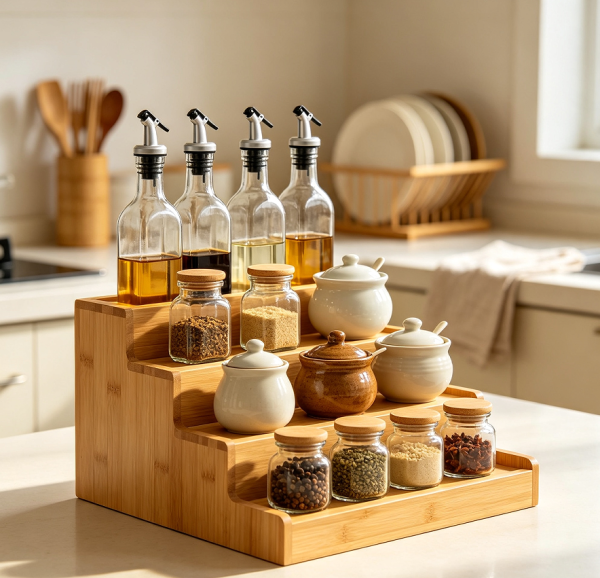 Bamboo Kitchen Counter Spice Storage Rack